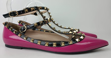 Valentino Rockstud Women's Fuchsia Double Ankle Strap Patent Flats Size 39
