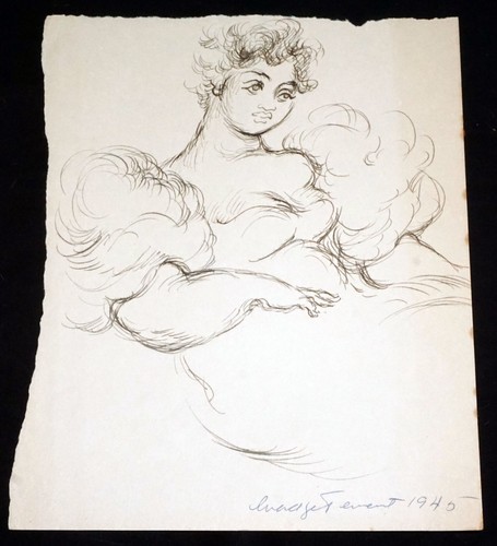'40s Hawaii Drawing Seated Hawaiian Beauty by Madge Tennent (1889-1972)(DAT) - Picture 3 of 6