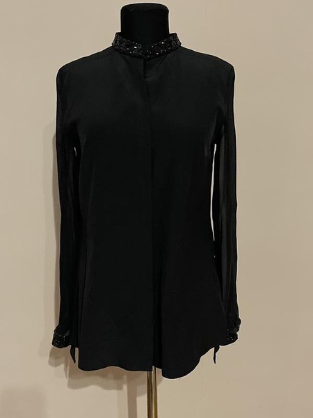 Women Akris Shirt Black Silk M