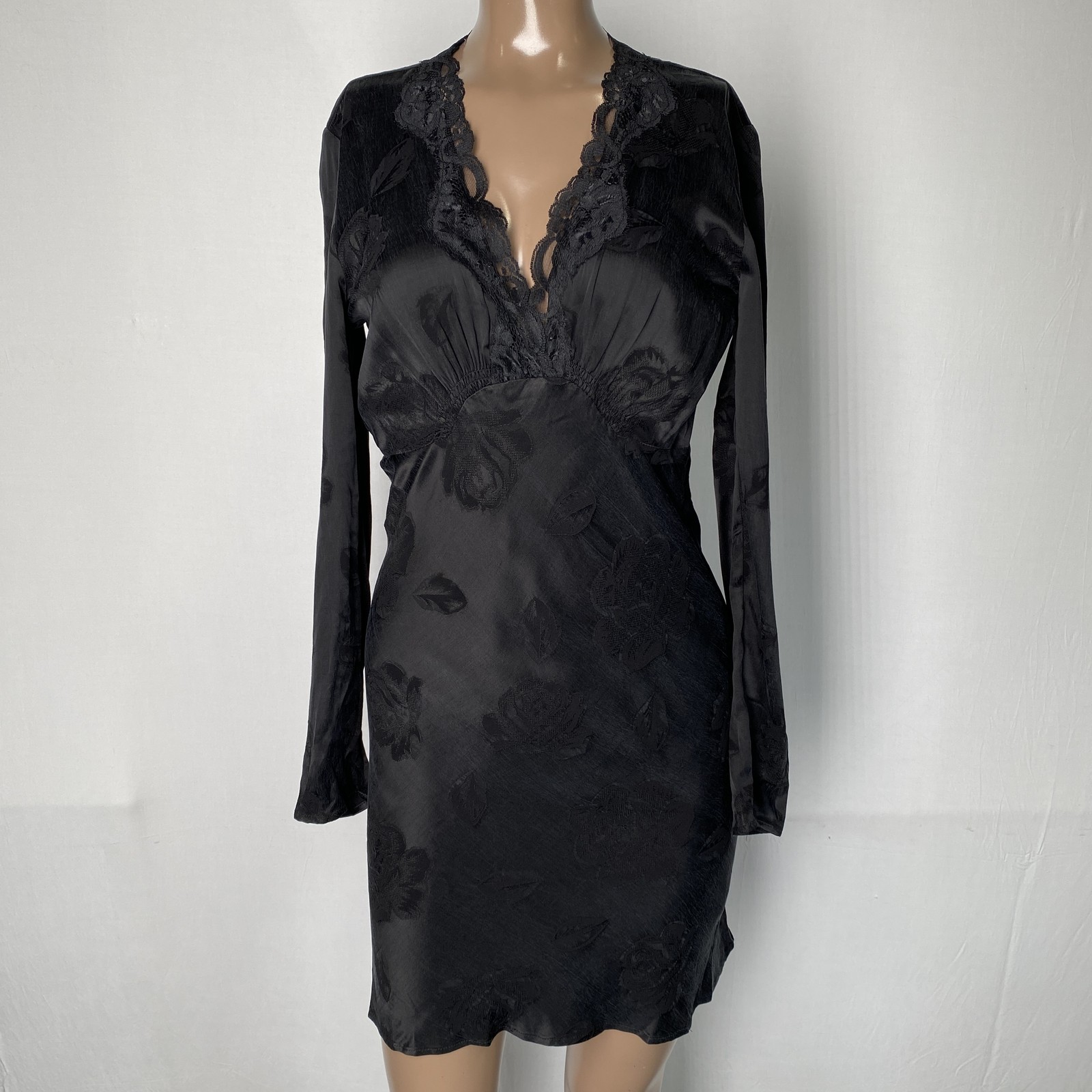 Rouje Womens Mini Dress Black Size 4 Minetta Jacquard Long Sleeve V-Neck