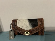 Myra Bag Leather And Cowhide Tooled Flap Wallet