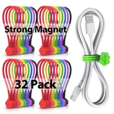 Snap On Magnetic Cable Ties, 32 Pack 7.2" Magnetic Cord Organizer Cute Cloud ...