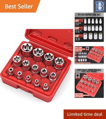 High-Quality 14-Piece Torx Socket Set - Includes Sizes E4 to E24 & Storage Case