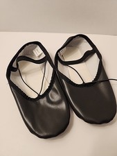Girls Black Dance Shoes Size 13 Youth Leather Sole Slippers Ballet Strap