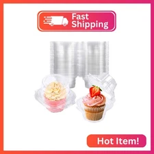 NPLUX 25 Pack Individual Cupcake Containers Plastic Cupcake Boxes Cupcake Holder