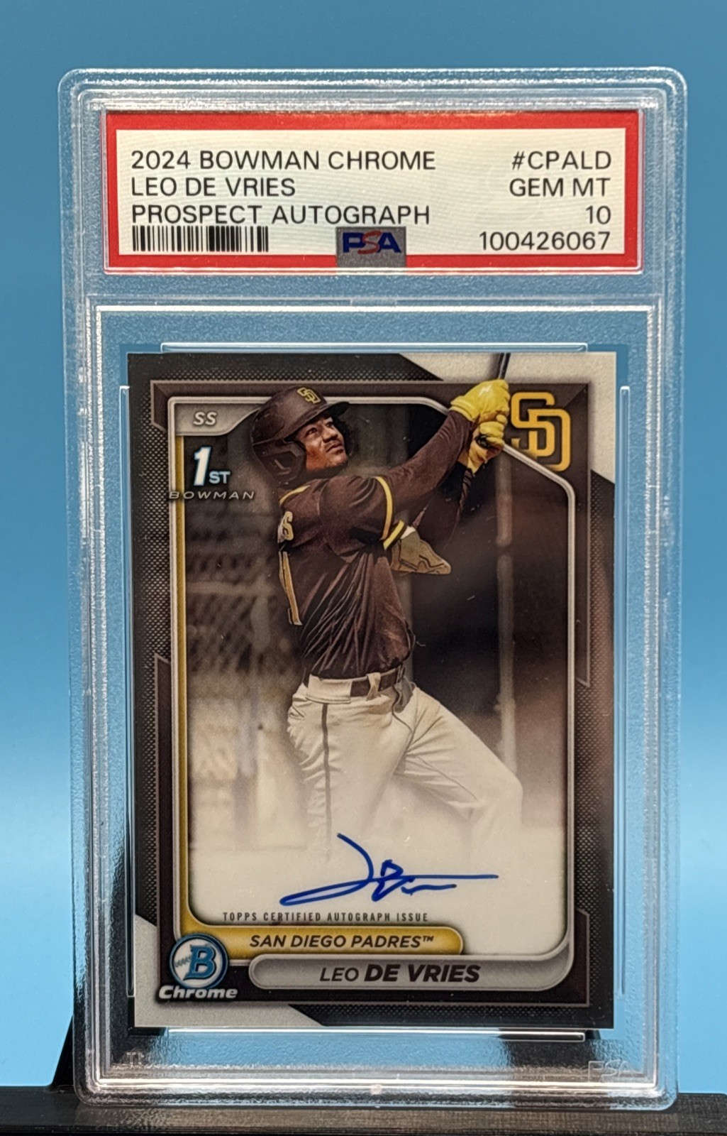 PSA 10 Leo De Vries 2024 Bowman Chrome 1st Auto RC #CPA-LD - Gem Mint