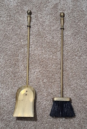 Vintage Brass Fireplace Tools Shovel And Brush L=26 in