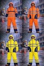 Men's Hi-Viz Waterproof Suit Reflective Rain Jacket & Trousers High Visibility