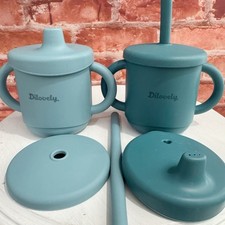 Silicone Sippy Cup 3 in 1 Transition Straw Cups Toddlers 2 Pack Blue Dilovely