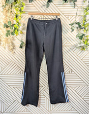 VTG Adidas Women's Track Striped Pants Flared Black Wide-Leg Zip Y2K Size Med