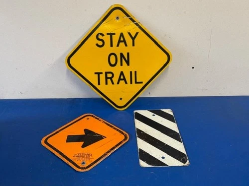 3 Vintage 1970s SNOWMOBILE TRAIL SIGNS Metal Northern Wisconsin Street Signs