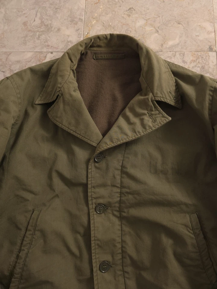 Vintage 1940s WW2 USN Navy N-4 Deck Jacket Wool Lined Green OD S/M - Image 3 of 4