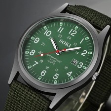 Men's Military Army Luminous 24 Hours Dial Nylon Strap Date Quartz Wrist Watch