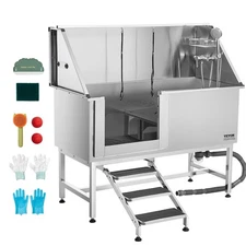 Uimoso 34"/38"/50"/61"/62" Pet Dog Grooming Tub w/ Stair & Ramp Stainless Steel