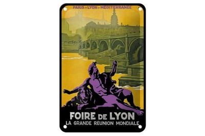 Blechschild Reise 12x18 cm Foire de Lyon la grande reunion mondiale Deko Schild