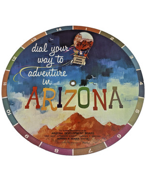 Vintage Arizona Travel Dial Wheel Map 8  Tourism Promo MCM 1960s