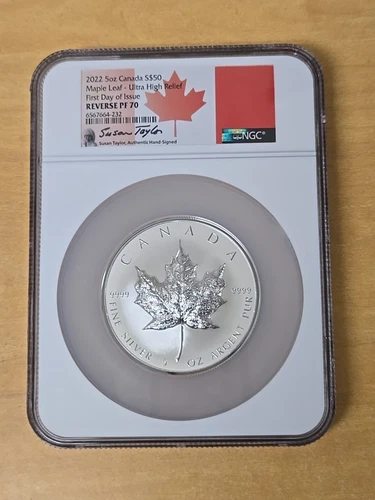 2022 NGC PF 70 PF70 Ultra-High Relief Silver Maple Leaf SML $50 5 OZ Coin Canada
