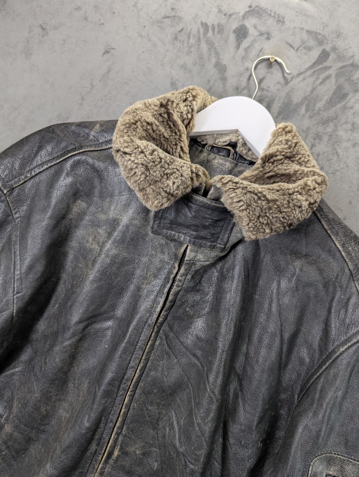 Milestone Aviator Leather Jacket EU 52 Fits L/XL Shearling Collar Vintage Patina image 3