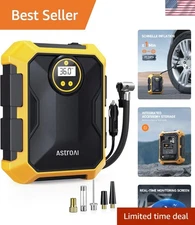 Compact 12V Air Pump with Long Cord & Multifunctional Nozzles - Quick Inflation