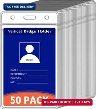 50 Pack Vertical ID Badge Holder, Clear Plastic Work Key Card Sleeve, Name Tag H