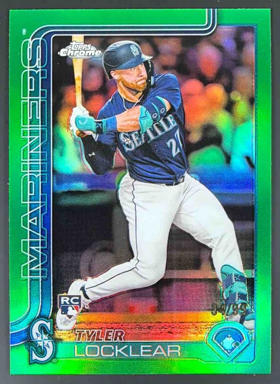 2025 Topps Chrome Tyler Locklear #41 Green Refractor 34/99 RC Mariners