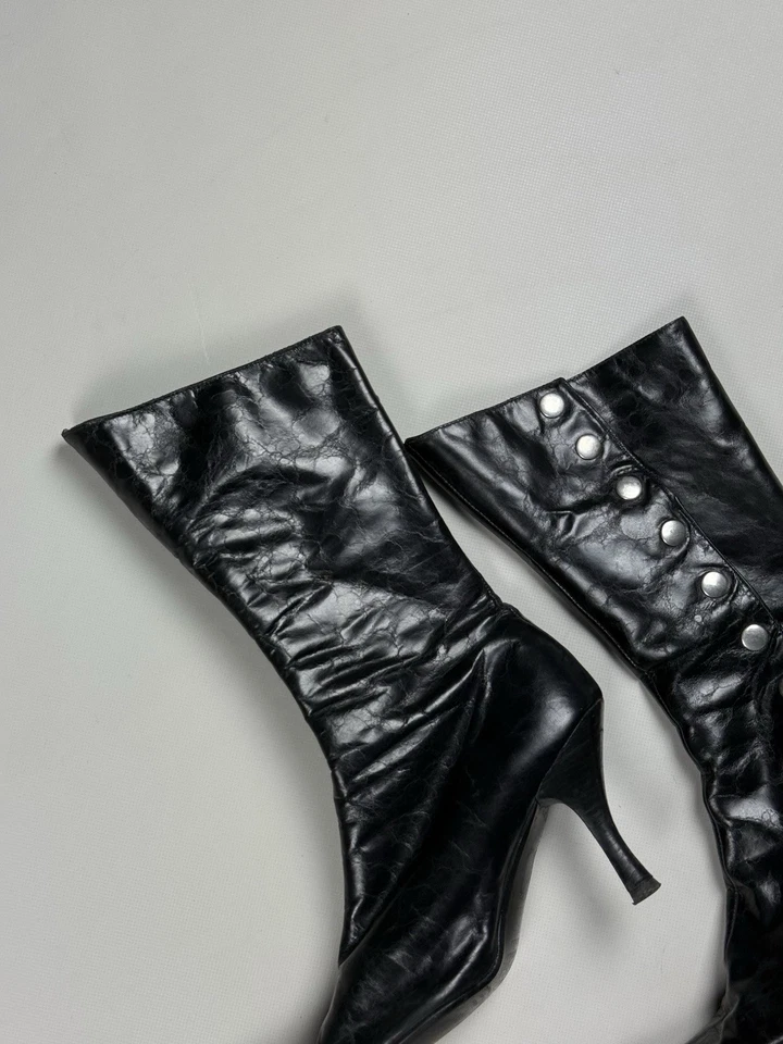 Botas de salto Buffalo London femininas Y2K couro até o joelho panturrilha média tamanho 39 EUA 9 - Imagem 4 de 4