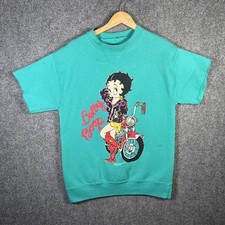 Vintage Betty Boop Sweatshirt Adult Medium Green Motorcycle Cartoon Biker 90s