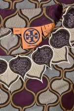 Tory Burch 100% Silk Print Shift Dress w/ 3/4 Length Sleeves & Beaded Neck sz 6