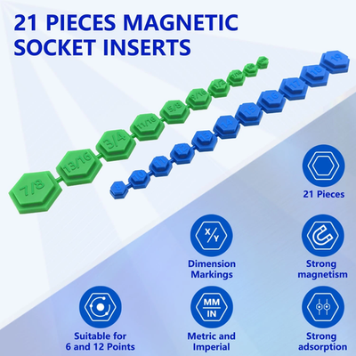 ZKTOOL 21Pcs Magnetic Socket Inserts Tool Set SAE and Metric 8