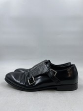 Alexander McQueen Black Leather Studded Double Monk Strap Shoes M 10