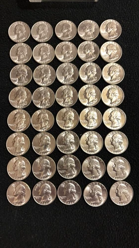 1961-D U.S. WASHINGTON QUARTER UNC. CHOICE/GEM BU ROLL OF 40 COINS