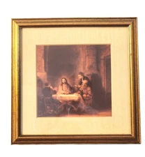 Vintage Rembrandt "Supper at Emmaus, 1648" Miniature Framed Print 6.5"X6.5"X0.5"
