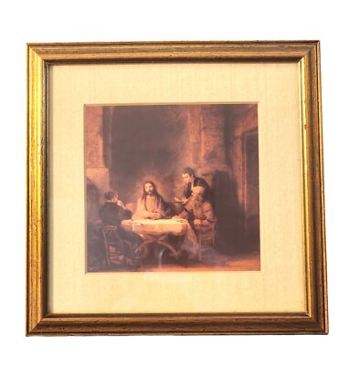 Vintage Rembrandt ''Supper at Emmaus, 1648'' Miniature Framed Print 6.5''X6.5''X0.5''