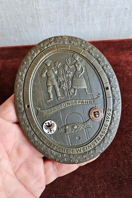 VINTAGE ENAMEL AUTOMOBILE CAR RADIATOR BADGE # ADAC AC MAIKAMMER WINE RALLY 1962