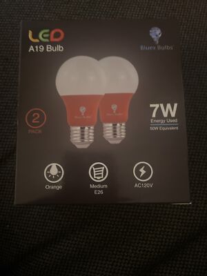 2 Pack Bluex LED A19 Orange Light Bulb - 7W (50Watt Equivalent) - E26 Base LED O