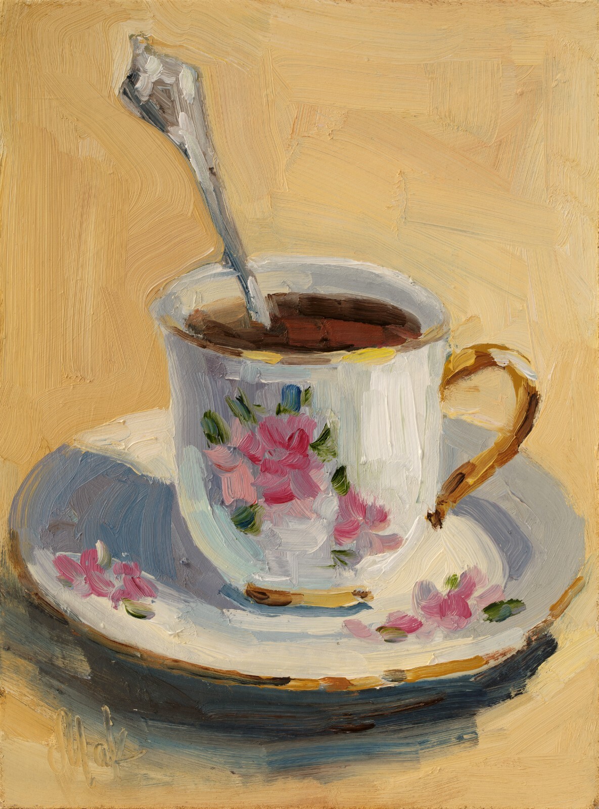 Coffe Cup Painting Original Oil Still Life Painting Kitchen Wall Art Tea Cup Art
