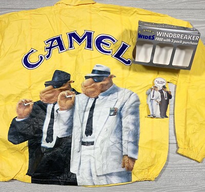 90s CAMEL Smoking Joe's Racing ナイロンジャケット Vintage 90's Joe Camel Cigarettes Promo Yellow Tyvek Windbreaker
