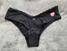 NWT Victoria's Secret PINK Vtg Black Lace Trim M Tanga Panties SUPER Soft Cotton