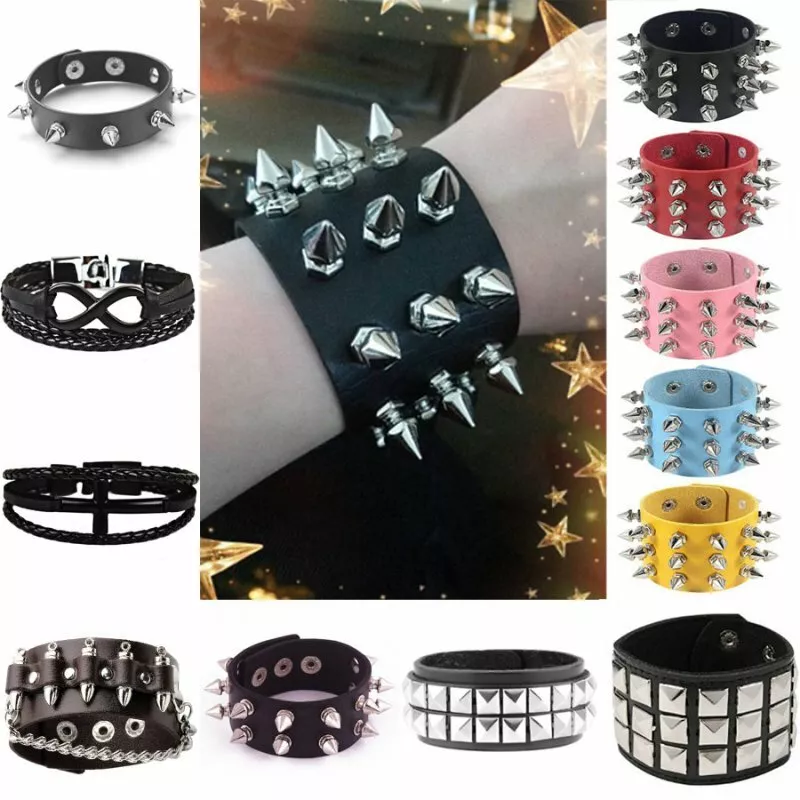 Punk leather bracelets deals