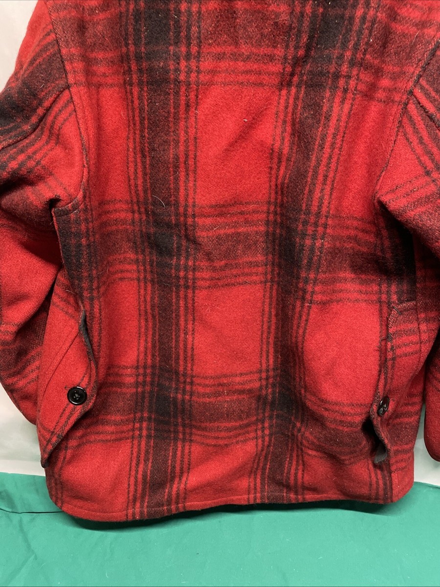 Vintage Soo Woolen Mills Wool Hunting Coat Mackinaw Red Plaid