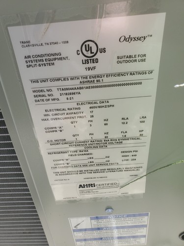 Trane Odyssey 7.5 Ton 460 Volt 3 Phase AC Condensing Unit | eBay