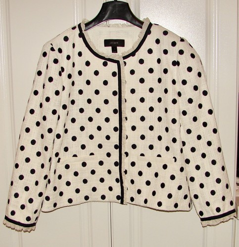 NWT J Crew size 10 white navy polka dot 