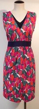 TORY BURCH FLORAL TULIP AUGUSTINA DRESS KNEE LENGTH OPEN BACK V NECK SIZE M EUC