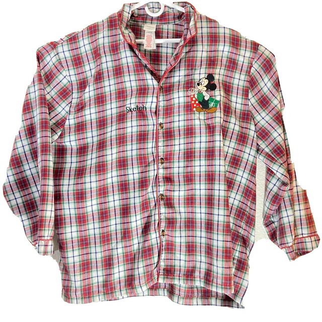 Disney Mickey Mouse Button Up Red Plaid Flannel Long Sleeve Shirt XL