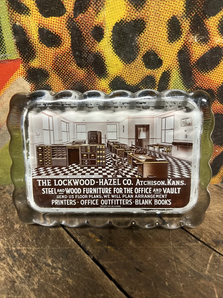 ВИНТАЖНЫЙ C. 1920 LOCKWOOD-HAZEL CO СТЕКЛА ПРЕСС-ПАПЬЕ ЗНАК ОФИСНАЯ МЕБЕЛЬ - Изображение 4 из 4