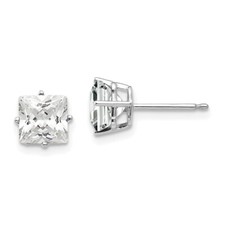 6mm 14k White Gold 6mm Princess Cut Cubic Zirconia Earrings