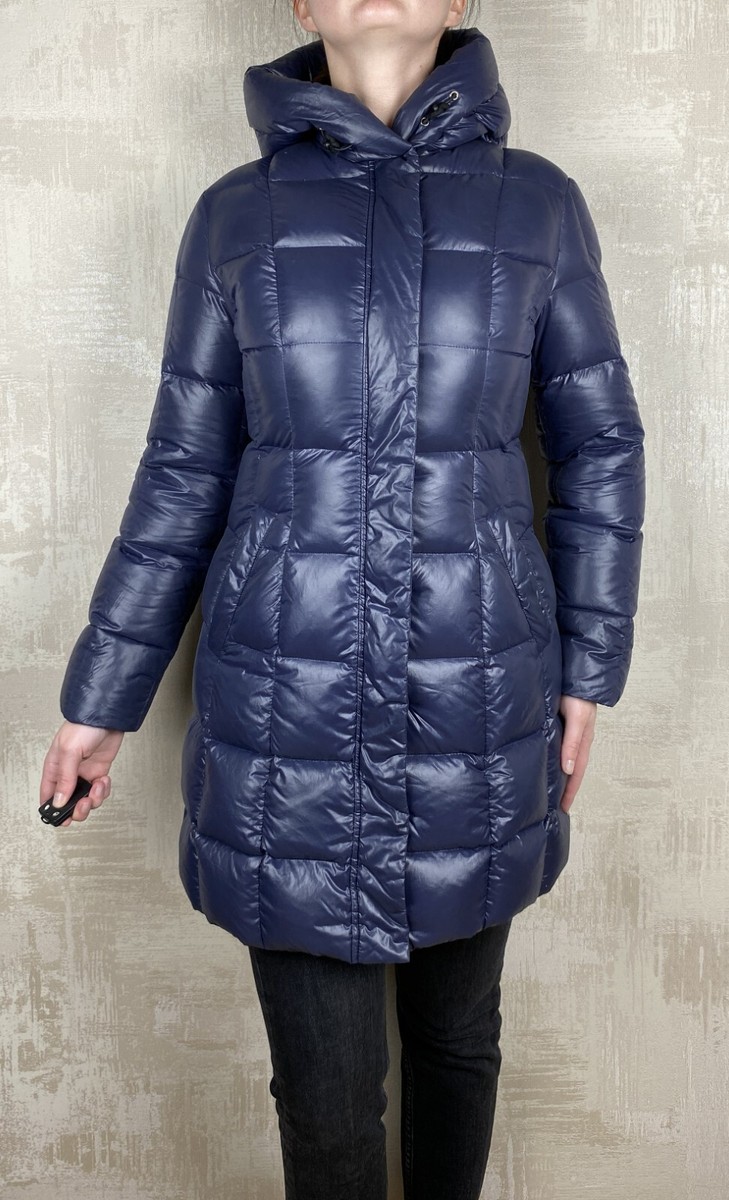 Aspesi Finestra Dark Blue Down Quilted Hooded Puffer Women's Midi