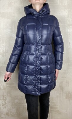 Aspesi Finestra Dark Blue Down Quilted Hooded Puffer Women's Midi