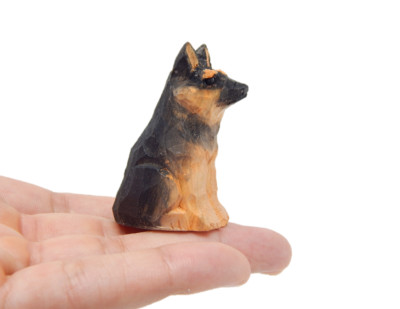 German Shephard Dog Puppy Figurine Statue Small Wood Carve Memorial Decor