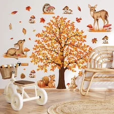 4 Sheets Large Tree Autumn Wall Decals Maple Tree Autumn Forest Wall Sticker ...
